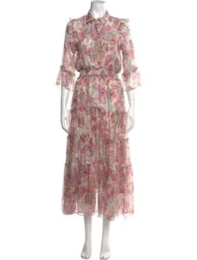 Pre-owned Misa Floral Print Long Dress In Pink