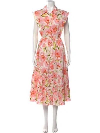 Pre-owned Misa Floral Print Long Dress In Pink