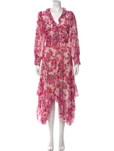Pre-owned Misa Floral Print Long Dress In Pink
