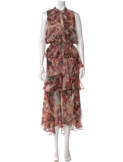Pre-owned Misa Floral Print Long Dress In Pink