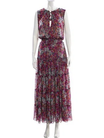Pre-owned Misa Floral Print Long Dress In Pink