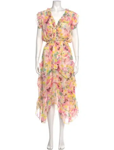 Pre-owned Misa Floral Print Long Dress In Pink
