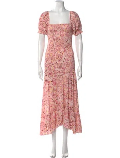 Pre-owned Misa Floral Print Long Dress In Pink