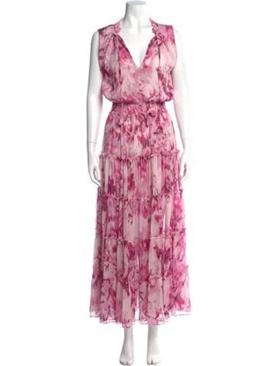 Pre-owned Misa Floral Print Long Dress In Pink