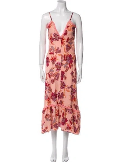 Pre-owned Misa Floral Print Long Dress In Pink
