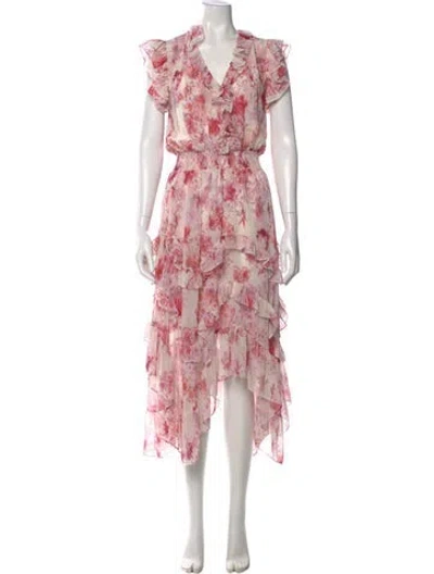 Pre-owned Misa Floral Print Long Dress In Pink