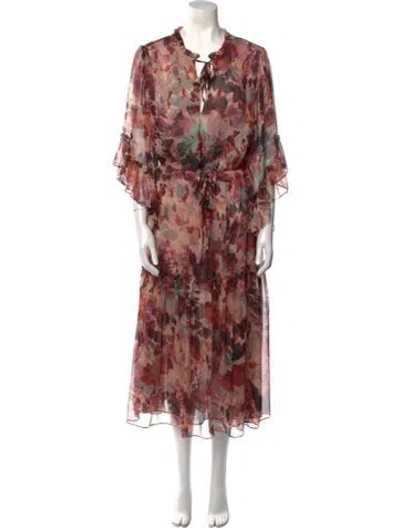 Pre-owned Misa Floral Print Long Dress In Pink