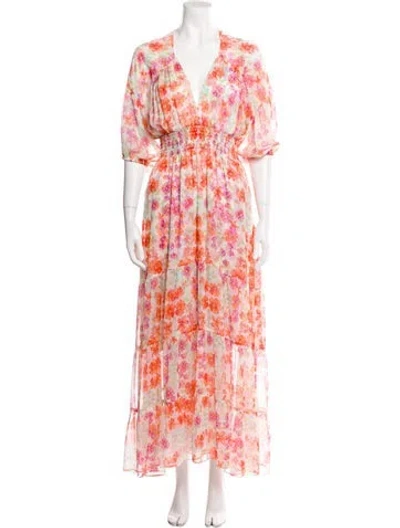 Pre-owned Misa Floral Print Long Dress In Pink