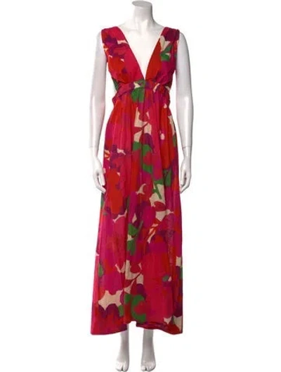 Pre-owned Misa Floral Print Long Dress In Pink