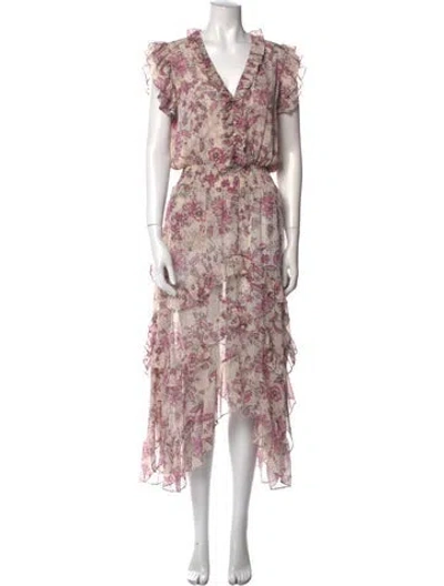 Pre-owned Misa Floral Print Long Dress In Pink
