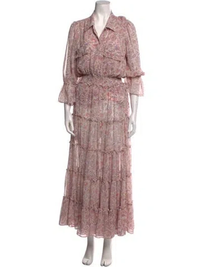 Pre-owned Misa Floral Print Long Dress In Pink