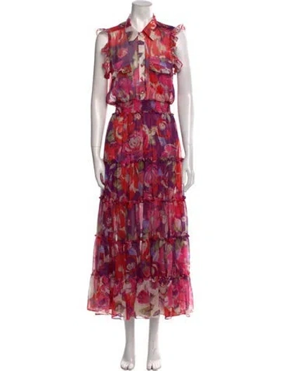 Pre-owned Misa Floral Print Long Dress In Pink