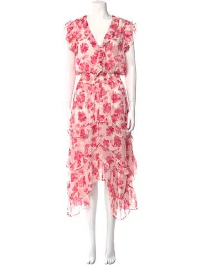 Pre-owned Misa Floral Print Long Dress In Pink