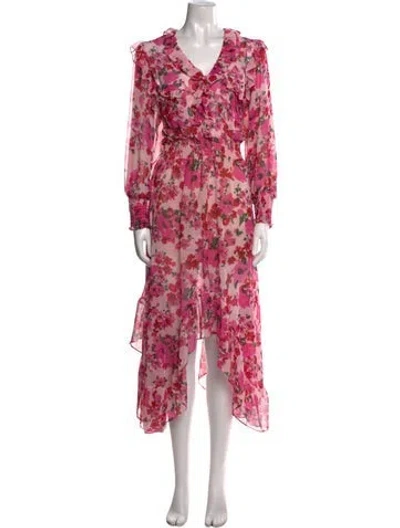 Pre-owned Misa Floral Print Long Dress In Pink