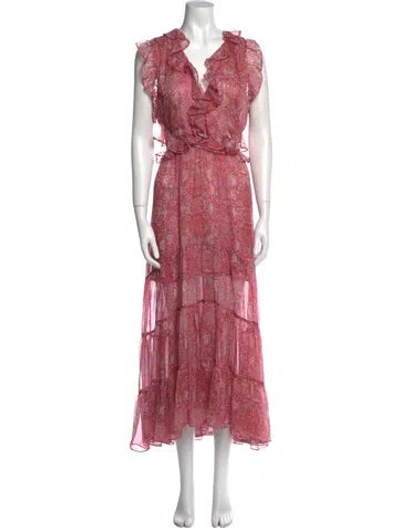 Pre-owned Misa Floral Print Long Dress In Pink
