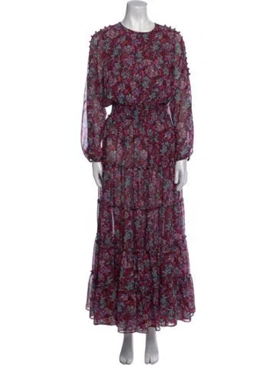 Pre-owned Misa Floral Print Long Dress In Pink