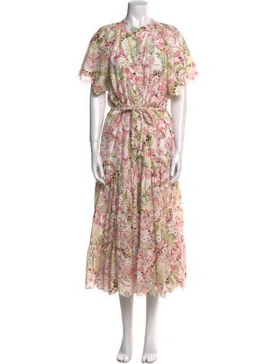 Pre-owned Misa Floral Print Long Dress In Pink