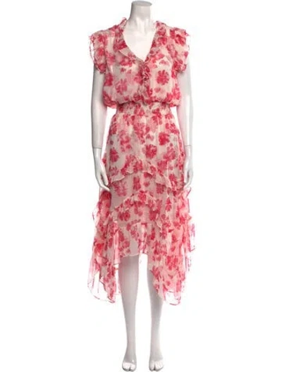 Pre-owned Misa Floral Print Long Dress In Pink