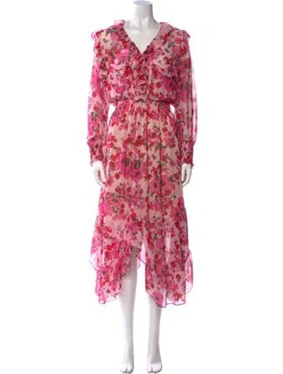 Pre-owned Misa Floral Print Long Dress In Pink