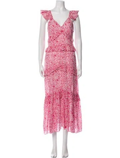 Pre-owned Misa Floral Print Long Dress In Pink