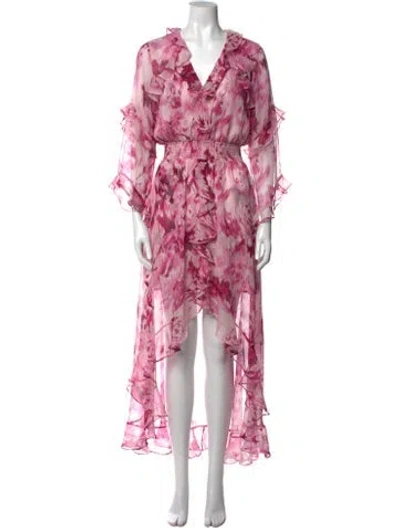 Pre-owned Misa Floral Print Long Dress In Pink