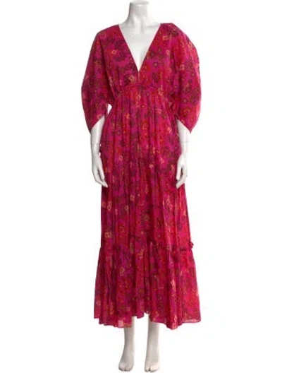 Pre-owned Misa Floral Print Long Dress In Pink