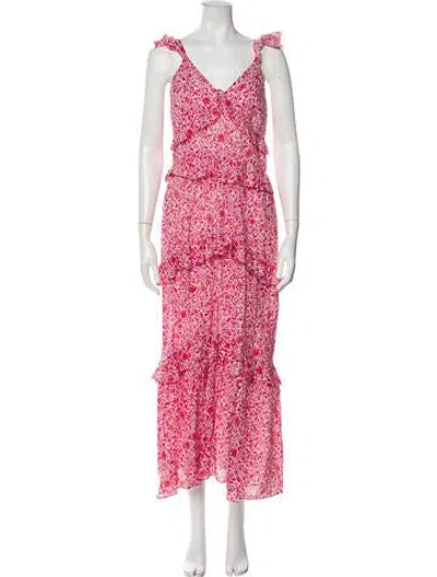 Pre-owned Misa Floral Print Long Dress In Pink