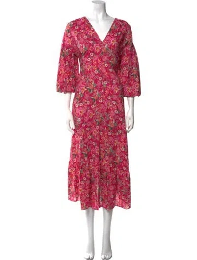 Pre-owned Misa Floral Print Long Dress In Pink