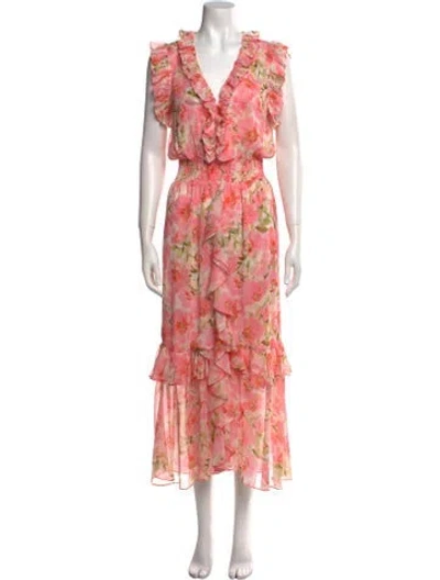 Pre-owned Misa Floral Print Long Dress In Pink