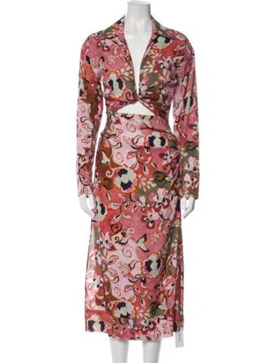 Pre-owned Misa Floral Print Long Dress In Pink