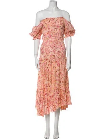 Pre-owned Misa Floral Print Long Dress In Pink