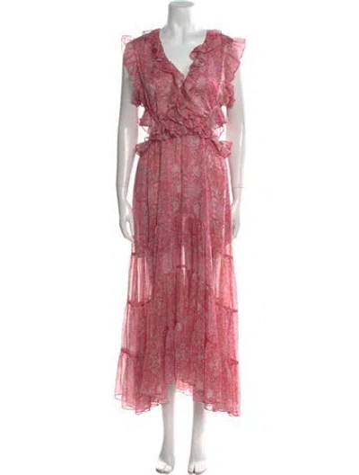 Pre-owned Misa Floral Print Long Dress In Pink