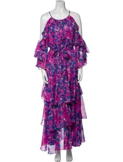 Pre-owned Misa Floral Print Long Dress In Pink