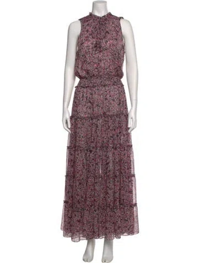 Pre-owned Misa Floral Print Long Dress In Pink