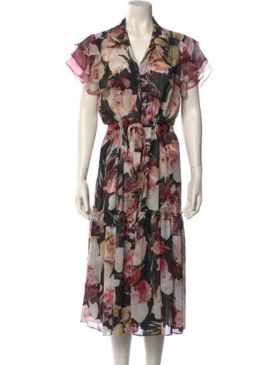 Pre-owned Misa Floral Print Long Dress In Pink