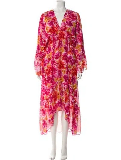Pre-owned Misa Floral Print Long Dress In Pink