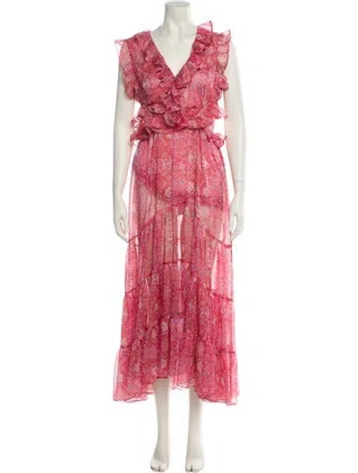 Pre-owned Misa Floral Print Long Dress In Pink