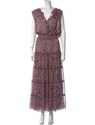Pre-owned Misa Floral Print Long Dress In Pink