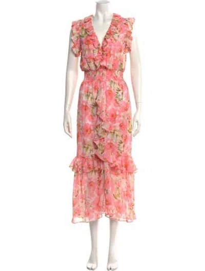 Pre-owned Misa Floral Print Long Dress In Pink