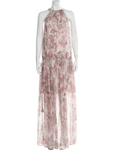 Pre-owned Misa Floral Print Long Dress In Pink