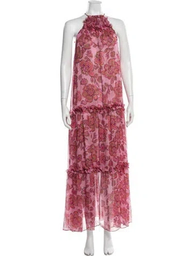 Pre-owned Misa Floral Print Long Dress In Pink