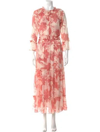 Pre-owned Misa Floral Print Long Dress In Pink
