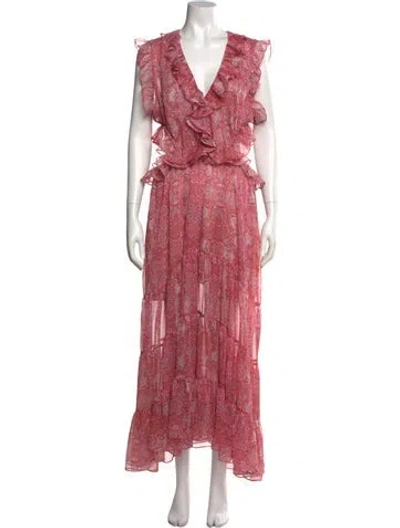 Pre-owned Misa Floral Print Long Dress In Pink