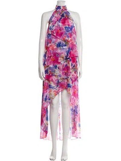 Pre-owned Misa Floral Print Long Dress In Pink