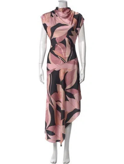 Pre-owned Misa Floral Print Long Dress In Pink