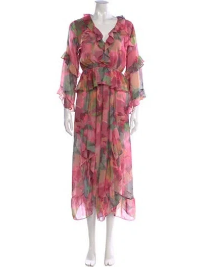Pre-owned Misa Floral Print Long Dress In Pink