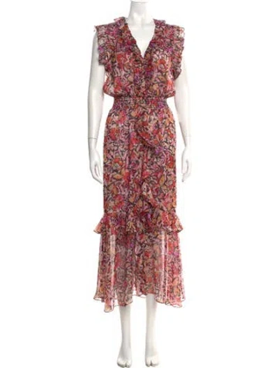 Pre-owned Misa Floral Print Long Dress In Pink