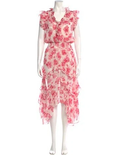 Pre-owned Misa Floral Print Long Dress In Pink