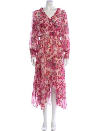 Pre-owned Misa Floral Print Long Dress In Pink