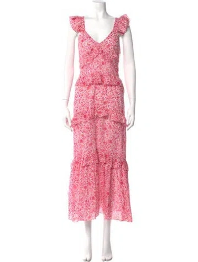Pre-owned Misa Floral Print Long Dress In Pink